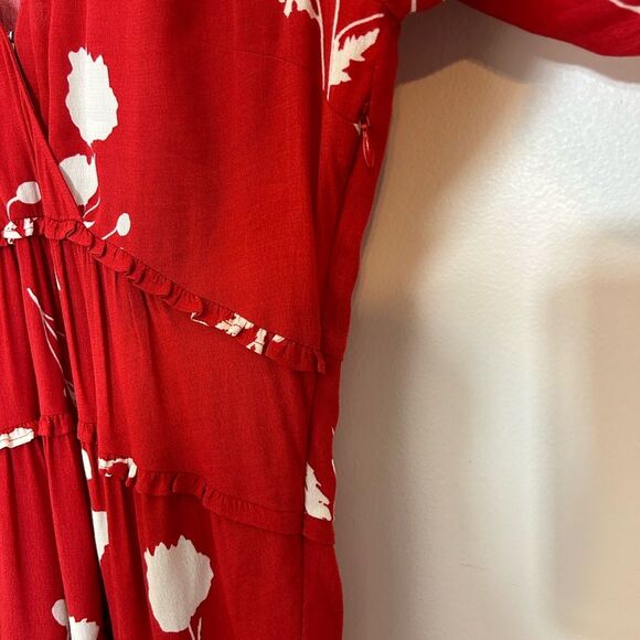 Ba&sh Paule Tiered Floral Midi Dress Medium Red Ruffle V-Neck - Picture 5 of 10